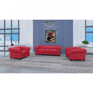 Red reclining tufted chesterfield sofa 3 seater usa living room linear high quality italian modern genuine leather sofa