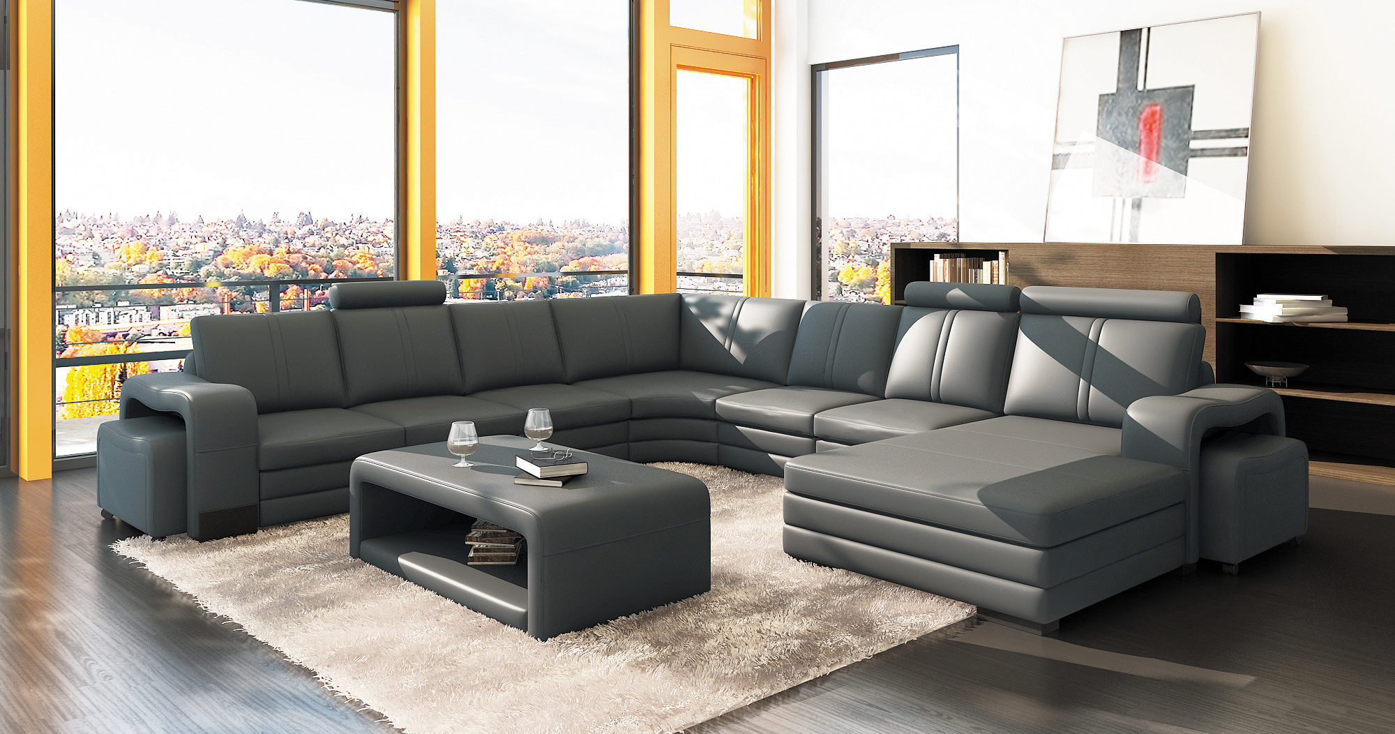 Modern Design Luxury Style Leather Furniture  Sectional Sofa Table For Living Room Sofa Set