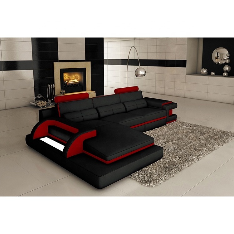 Living room furniture leather office sectional red and black sofa set l shape italian leather sofa