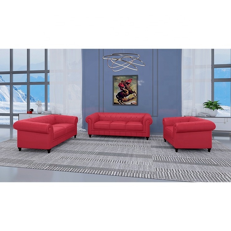 Red reclining tufted chesterfield sofa 3 seater usa living room linear high quality italian modern genuine leather sofa