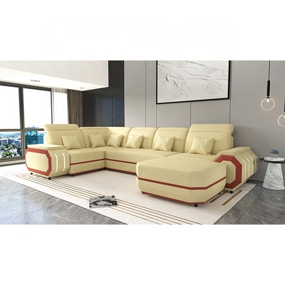 Modern, italian gold real leather corner sofa set black sectional  genuine leather reclining sofa