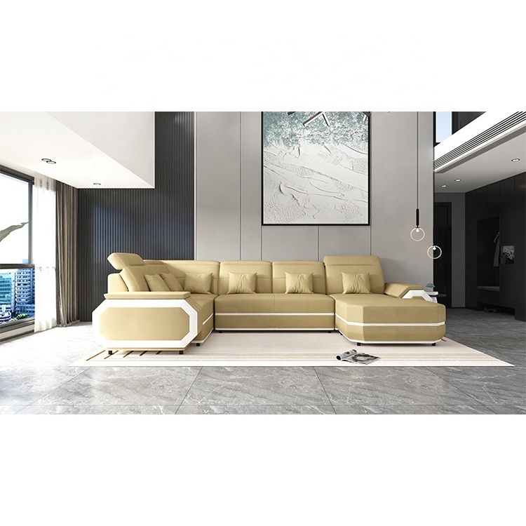 Modern, italian gold real leather corner sofa set black sectional  genuine leather reclining sofa