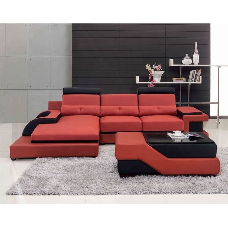 Living room furniture leather office sectional red and black sofa set l shape italian leather sofa