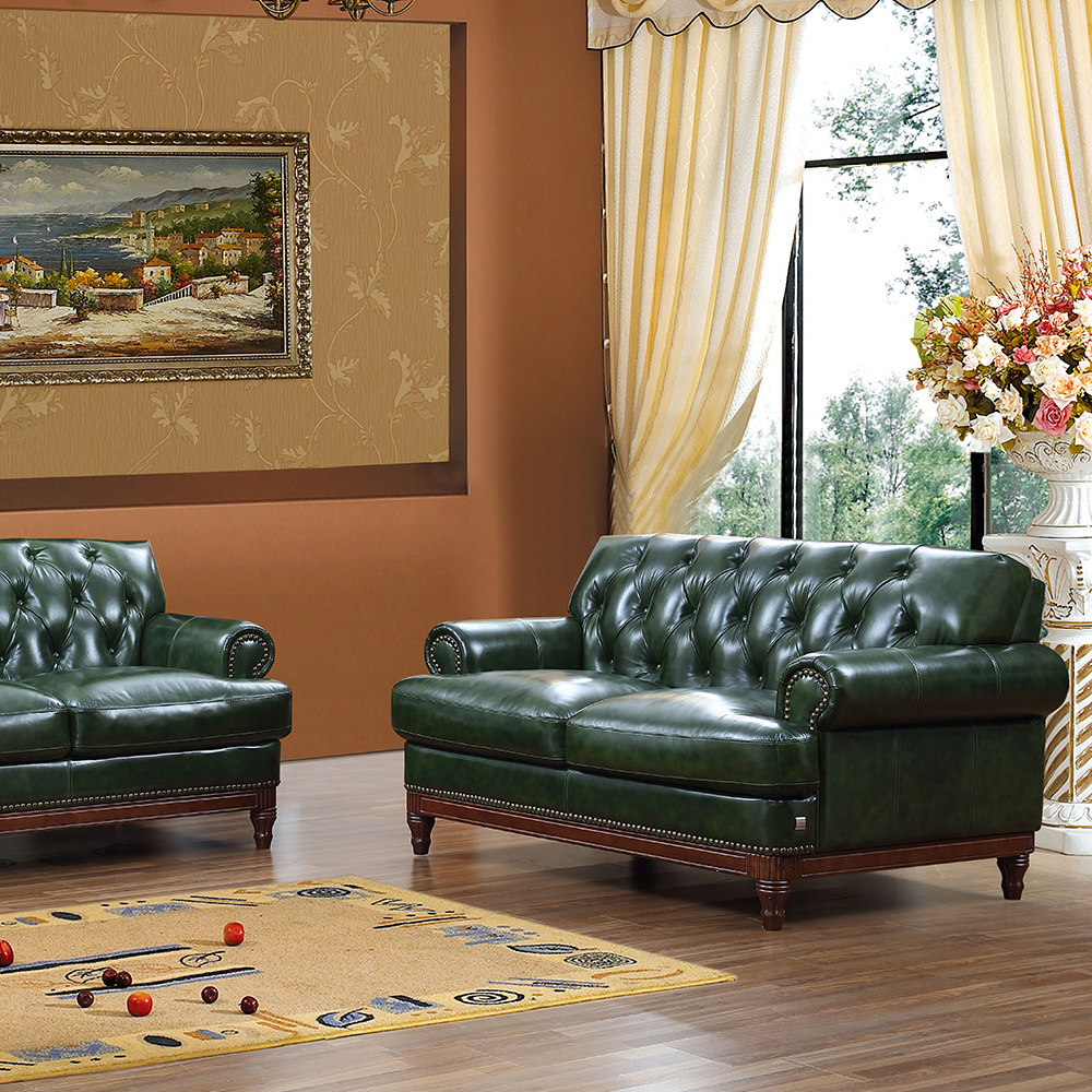 2022 high-end office living room  furniture with household custom dark green leather sofa set combination sofa