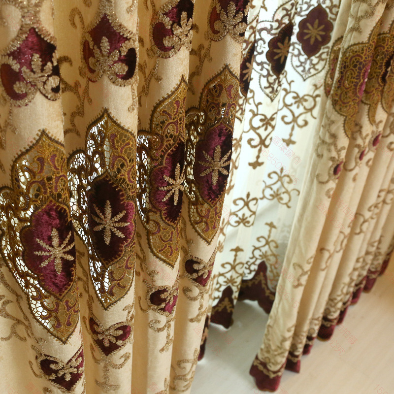 Innermor  luxury European style fancy embroidery ready made curtains for the living room with valance