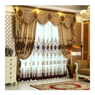 Innermor  luxury European style fancy embroidery ready made curtains for the living room with valance