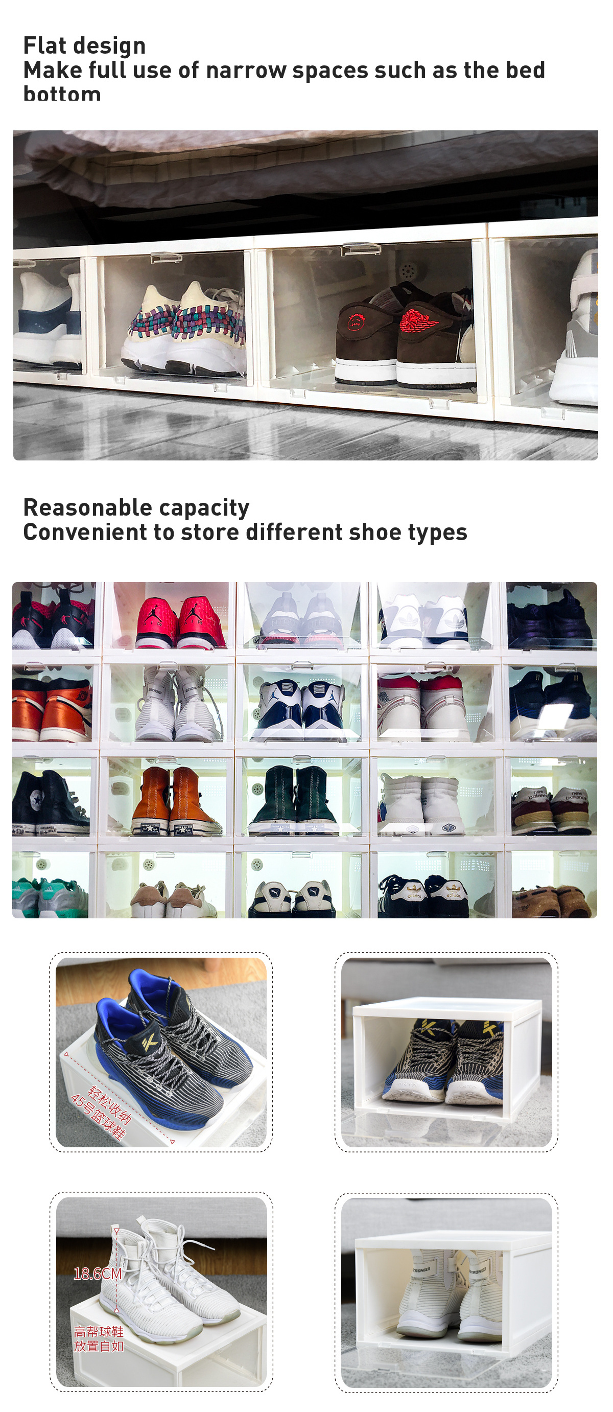 Fashion Acrylic Plastic Magnetic Side Open Organizer sneaker Stackable Folding Clear Display Shoe Storage Box