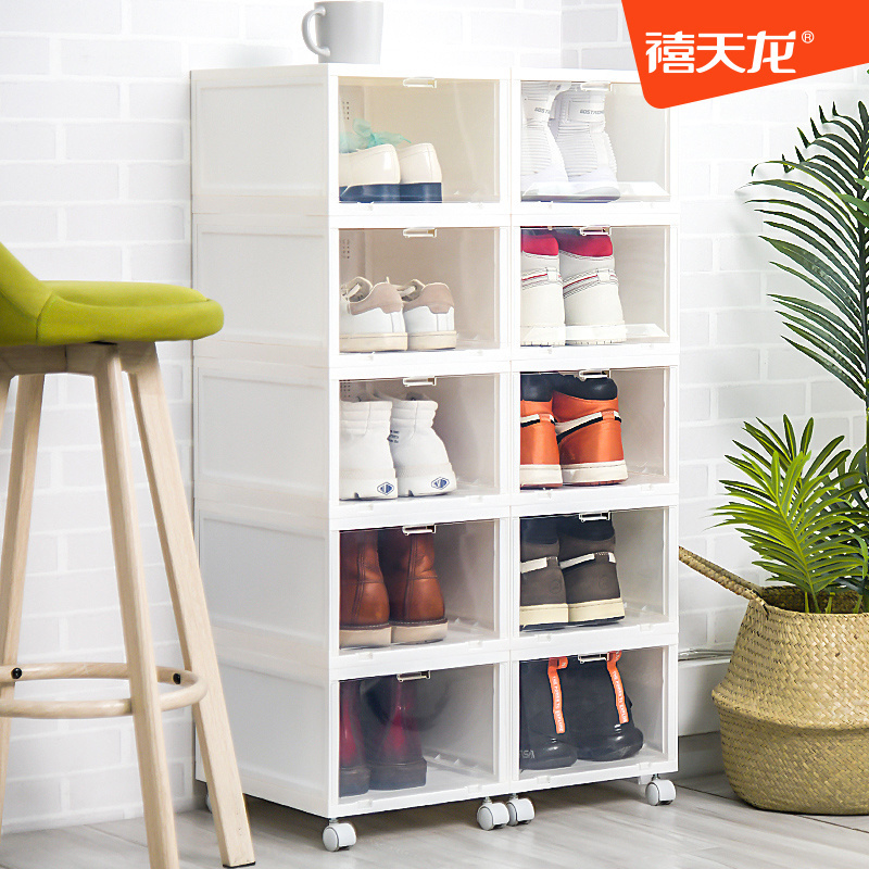 Fashion Acrylic Plastic Magnetic Side Open Organizer sneaker Stackable Folding Clear Display Shoe Storage Box