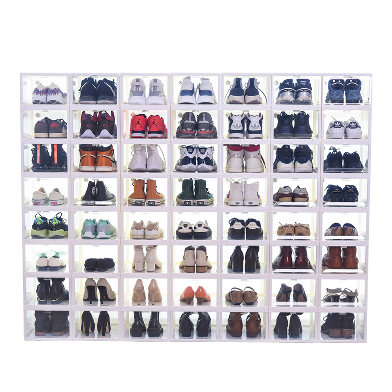 Fashion Acrylic Plastic Magnetic Side Open Organizer sneaker Stackable Folding Clear Display Shoe Storage Box