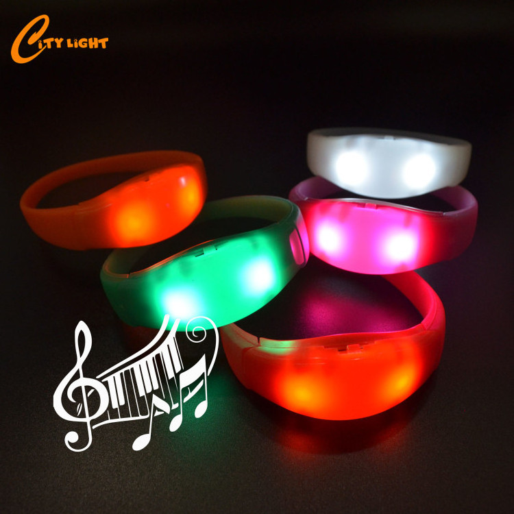 RGB OEM Logo Silicone Led Wristband Flashing Light up sound activated led bracelet