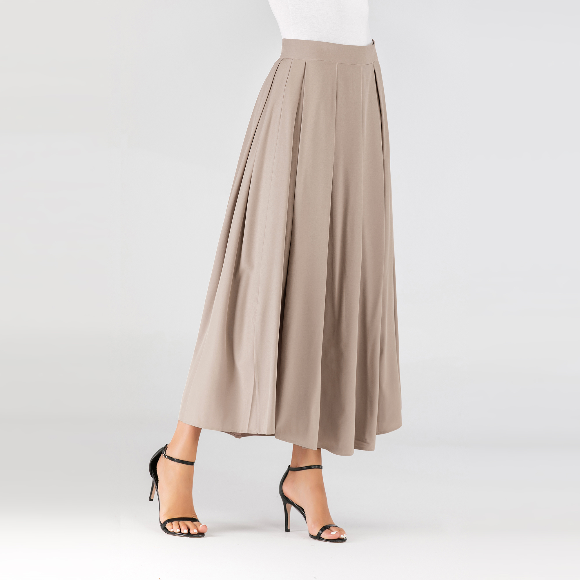 2195# Muslim Elegant Skirt Islamic Dubai A-Line Pleated Turkish Solid Dress Big Swing Modest Women Clothing