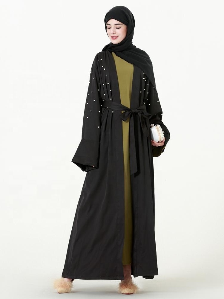 1538# Modern islamic clothing long sleeve maxi dress heavy beaded modest women luxury abaya 2019 dubai