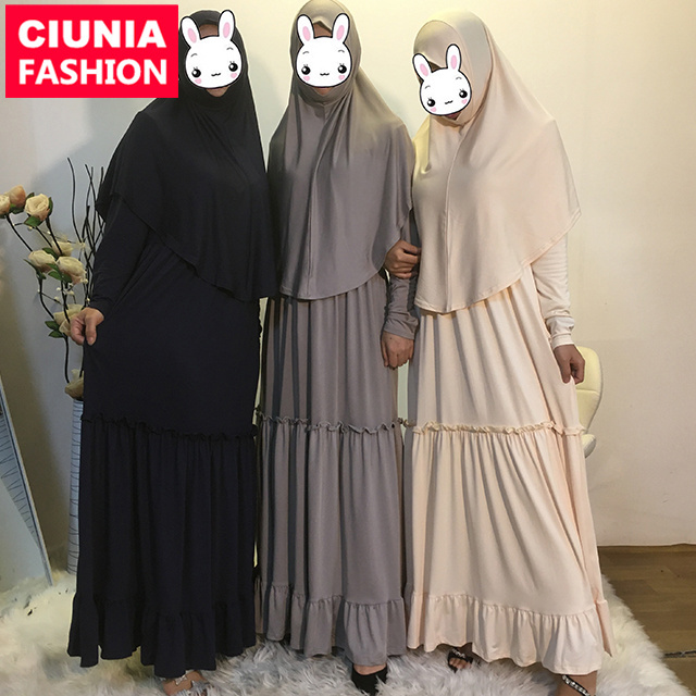 6378# Long Hijab Dress Islamic Clothing Jilbab Suit Black Khimar Niqab Burqa Women Prayer Clothing