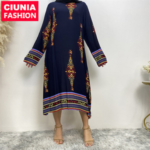 2082# Islamic Ethnic Clothes Malaysia Casual Long Shirt Kaftan Maxi Dress Turkey Muslim Modesty Women Wear