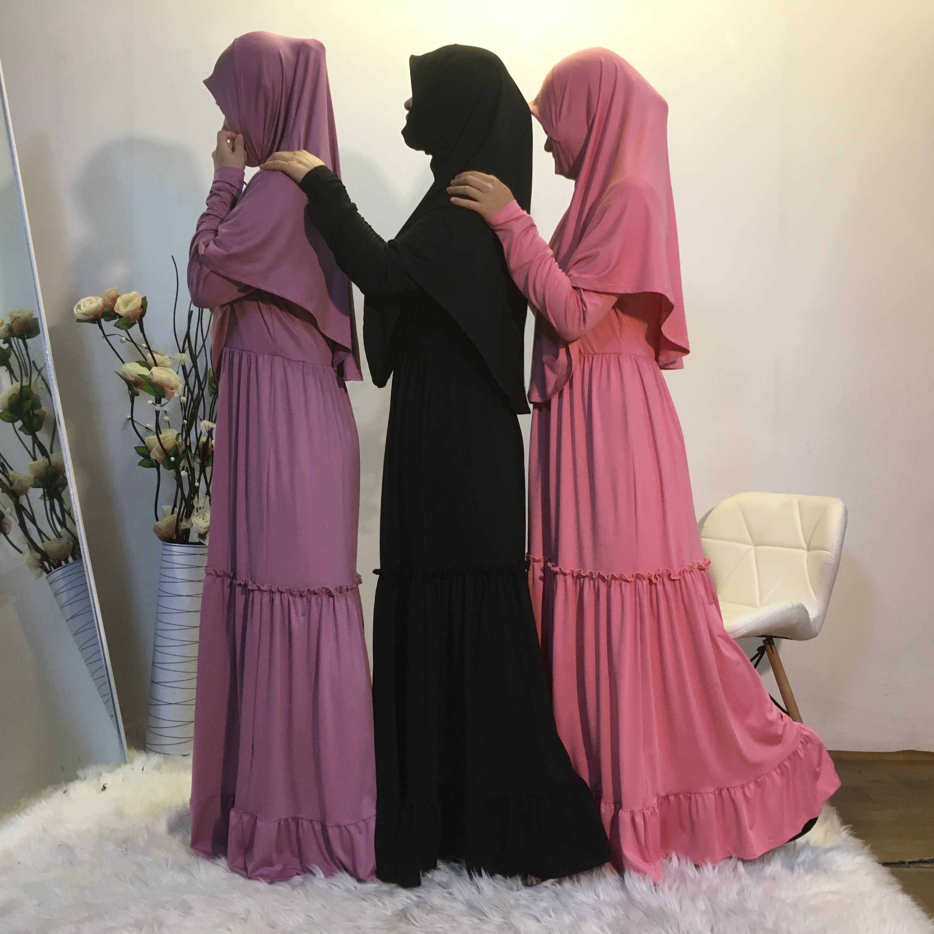 6378# Long Hijab Dress Islamic Clothing Jilbab Suit Black Khimar Niqab Burqa Women Prayer Clothing