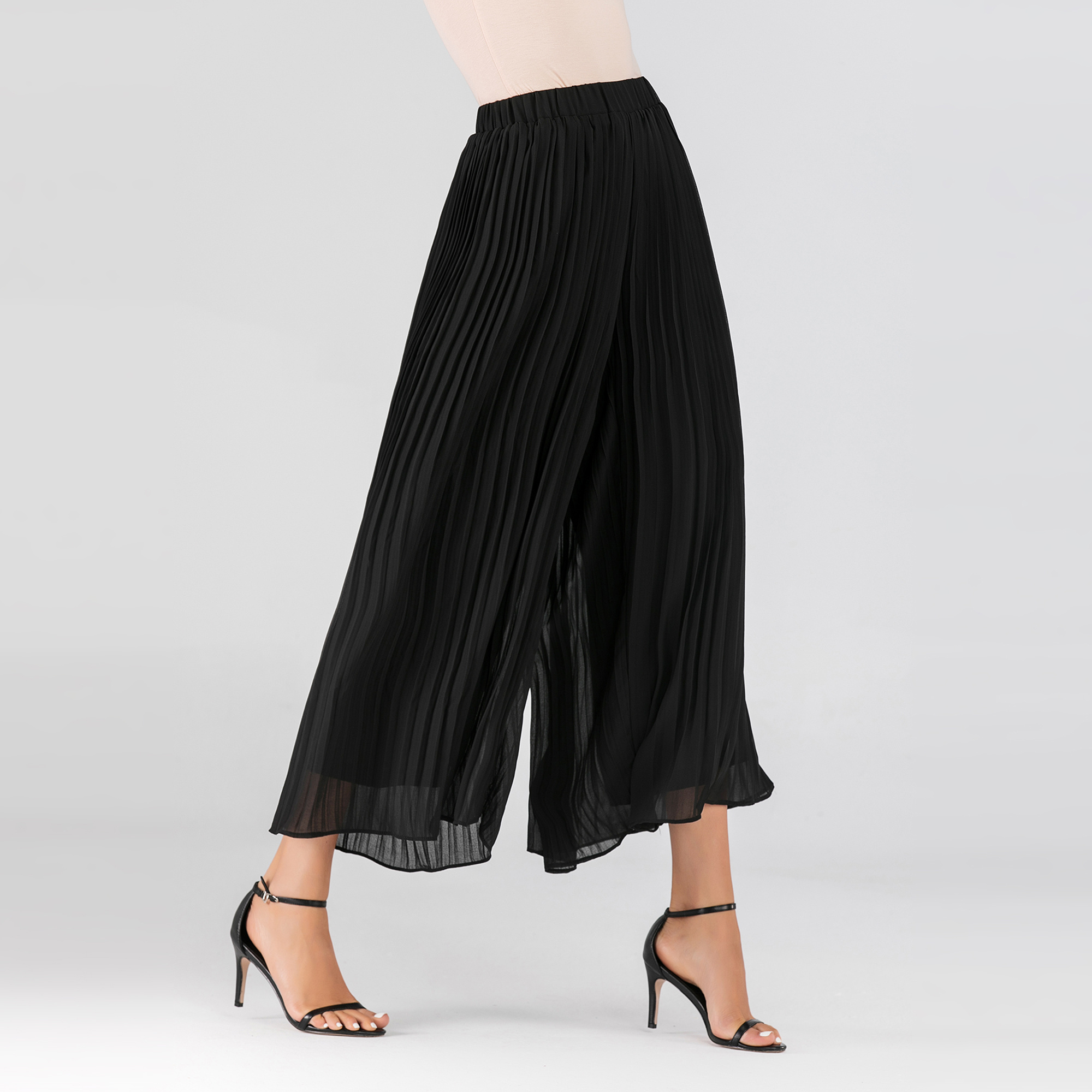 9012# Women Dubai Arabian Trousers Fashion Pleated Chiffon Casual Islamic Muslim Pants