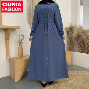 6289# Ramadan Popular Simple Style Buttons Long Dresses Shirts Islamic Clothing Solid Color Daily Wear Modern Muslim Ladies Abay