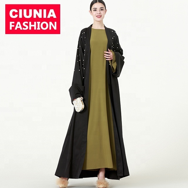 1538# Modern islamic clothing long sleeve maxi dress heavy beaded modest women luxury abaya 2019 dubai