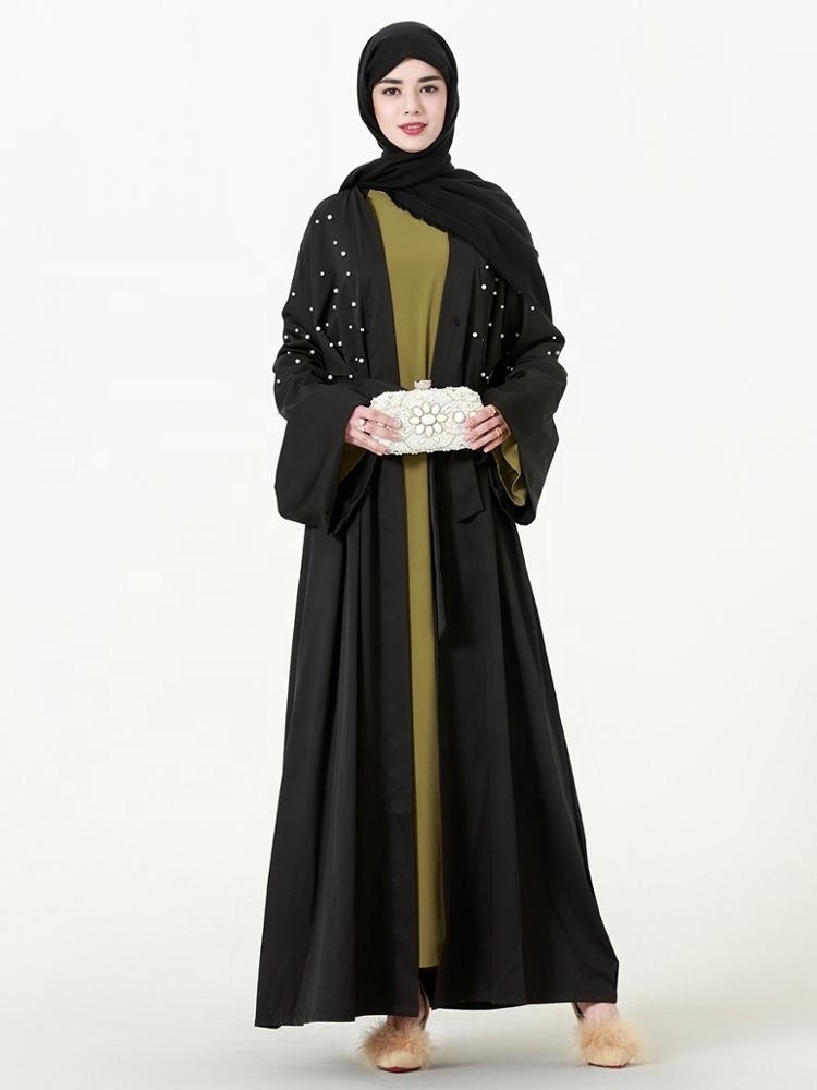 1538# Modern islamic clothing long sleeve maxi dress heavy beaded modest women luxury abaya 2019 dubai