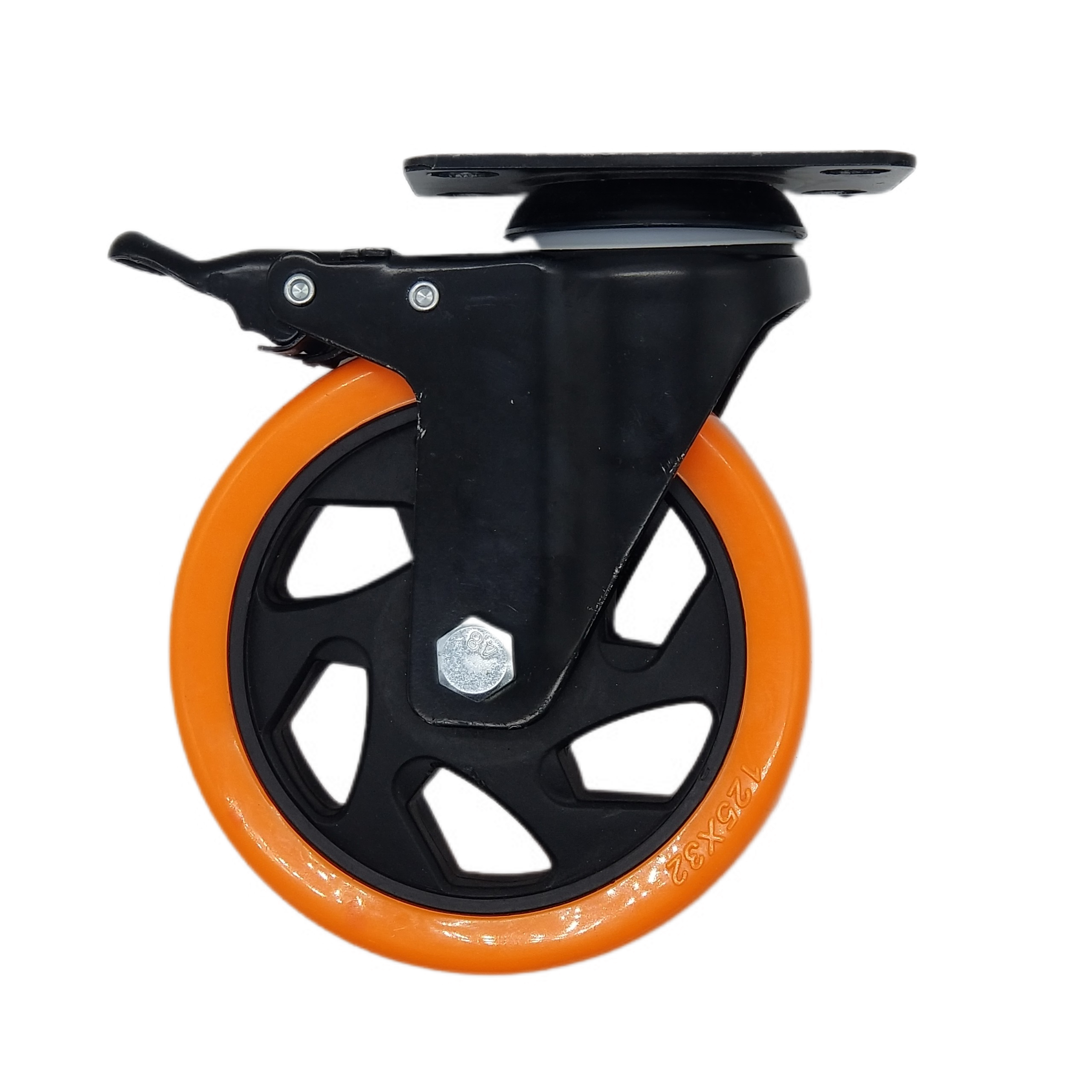 2024 High Quality Universal Screw Orange Medium PU 5-inch Cart Shopping Wheel Caster