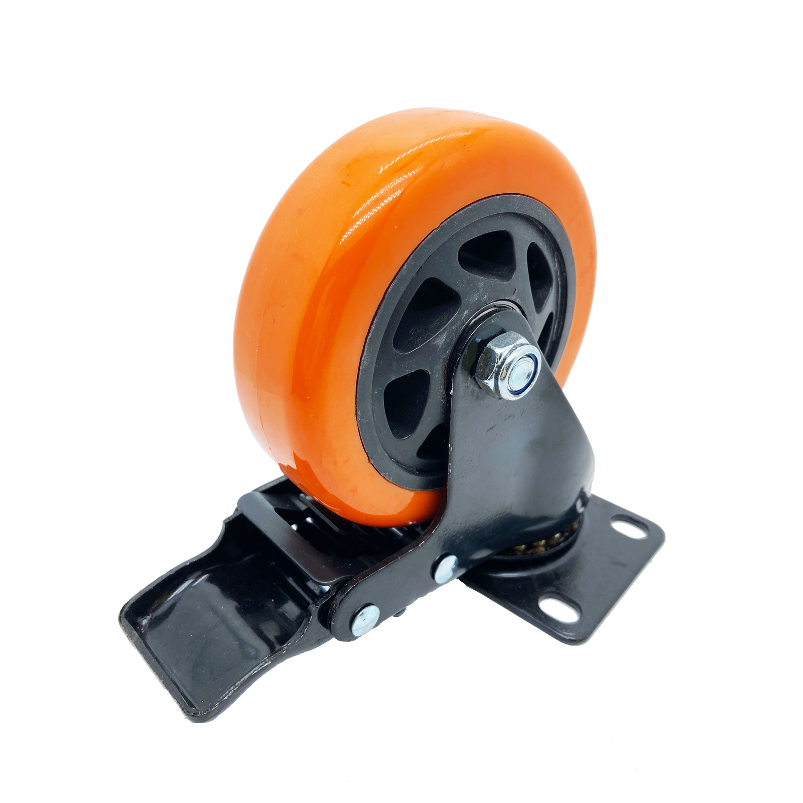 2024 Hot Sale 4'' Orange Color Industrial Swivel Plate Caster Wheel Universal Wheel With Brake