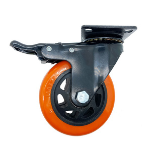 2024 Hot Sale 4'' Orange Color Industrial Swivel Plate Caster Wheel Universal Wheel With Brake