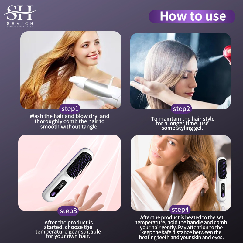 Cordless Hair Straightener Comb Mini Hair Straightening Brush Comb Product Ceramic Electric Hair Straightener Comb