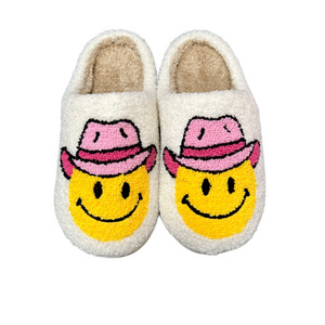 Wholesale smile happy  face with hat slippers ladies winter indoor fuzzy warm furry home house cute bedroom pantoufle slippers