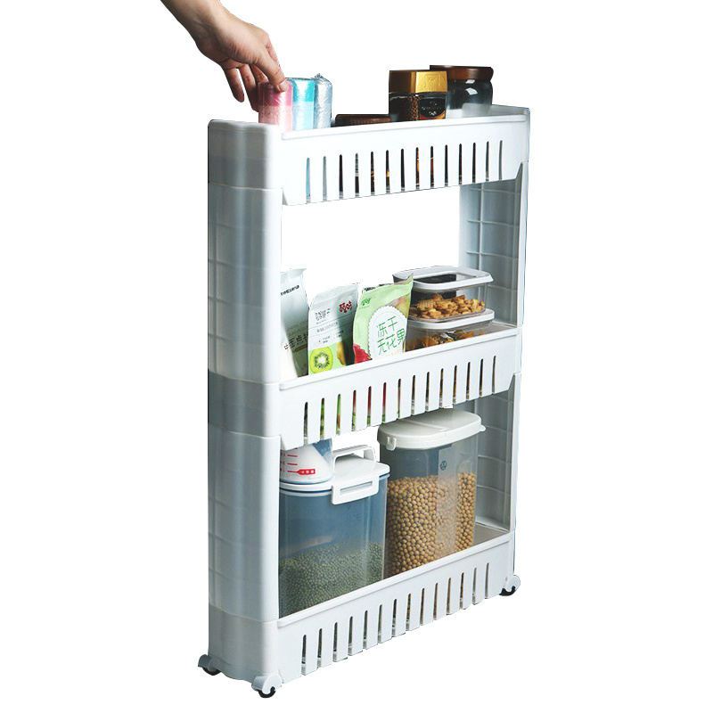 3 Tier Slim Slide Out Storage Tower Rack Mesh Organization Serving Cart Shelf Narrow Spaces Gap Storage Rolling Trolley Cart