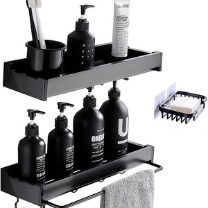 2 Pieces Black Shower Caddy With 1 Soap Holder Wall Mounted Bathroom Shelf Rack Bathroom Towel Racks For Beauty Organizer