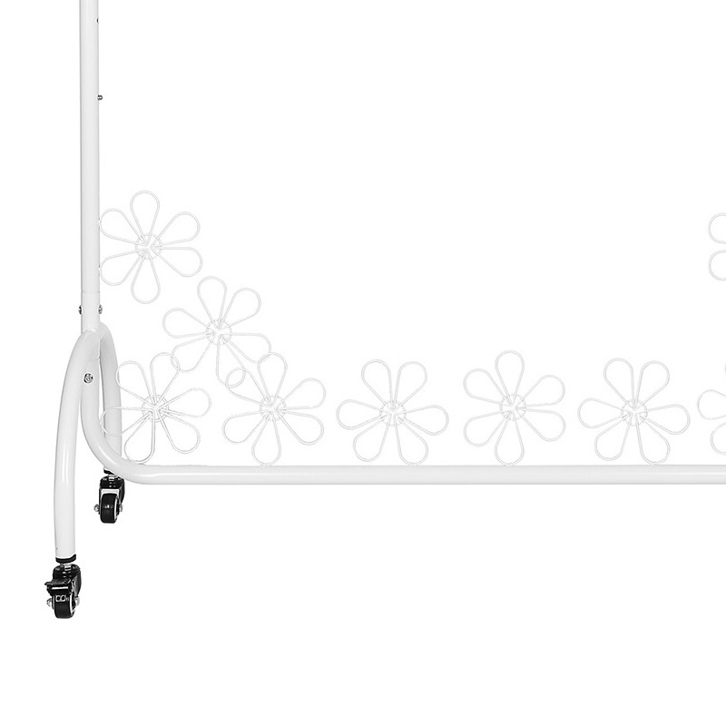 Rolling Storage Cart Clothes Organizer Coat Rack Storage Stand Flowers Clothes Rack on Wheels Iron Carton Foldable Single White