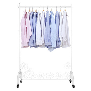 Rolling Storage Cart Clothes Organizer Coat Rack Storage Stand Flowers Clothes Rack on Wheels Iron Carton Foldable Single White