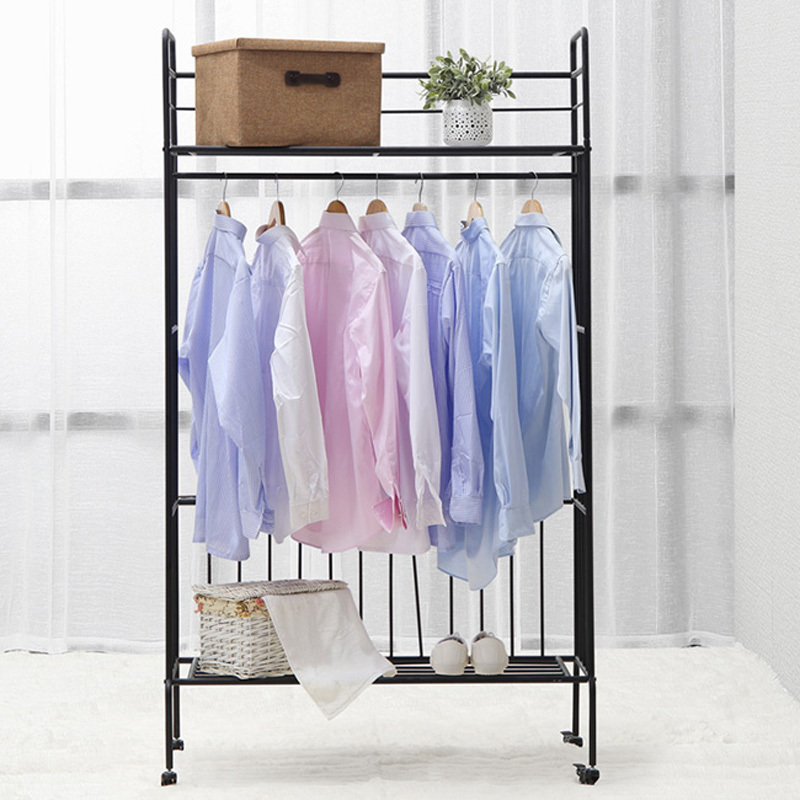 2 Tiers Garment Rack with Storage Shelves Removable Sliding Hanging Rods Free Standing Clothes Rack