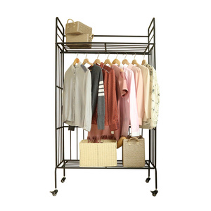 BOGER Storage Clothes Rack with Wheels Double Rails Clothing Rack for Indoor Bedroom Clothes Rack