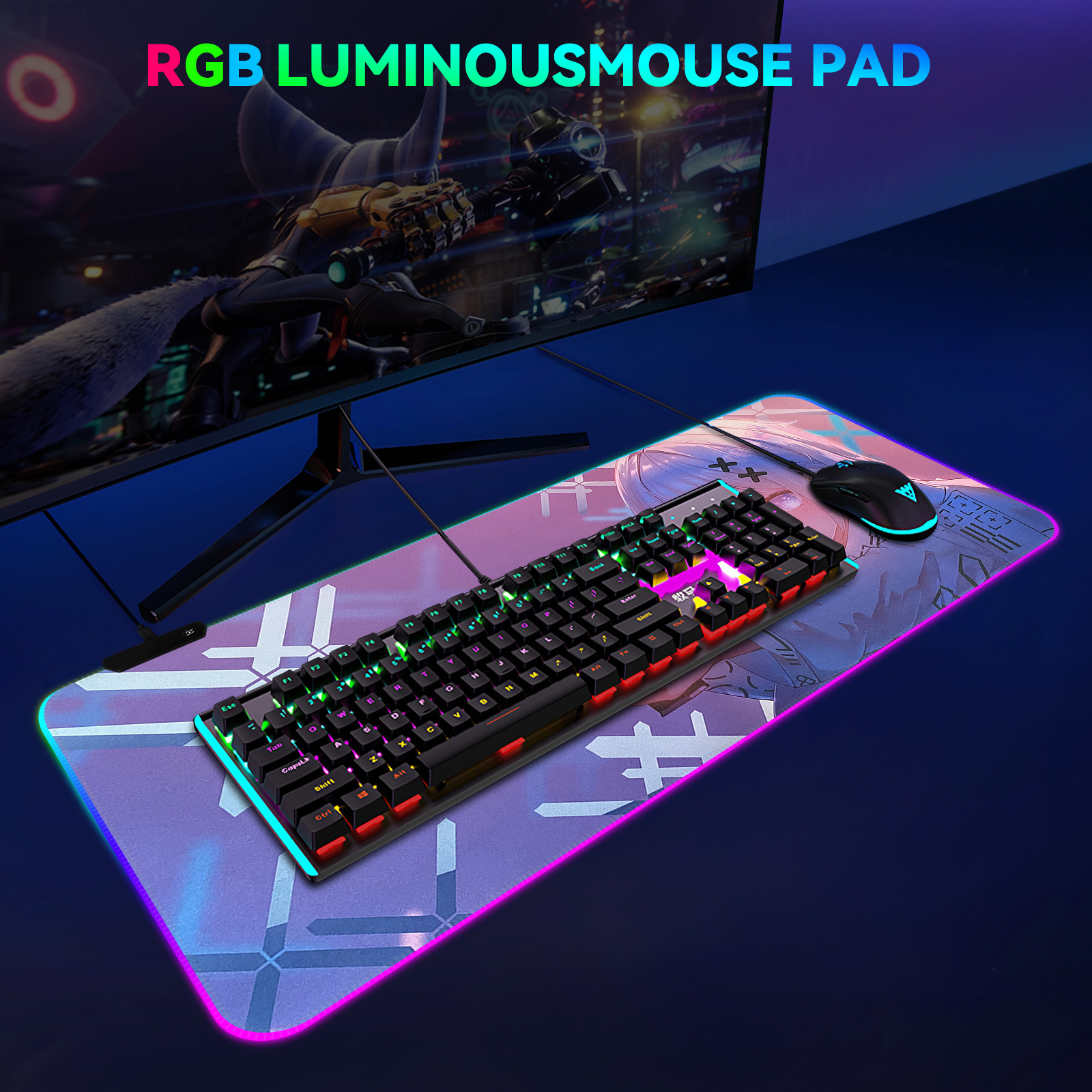 FLAME SNAKE Custom Design RGB Liquid Gaming Mouse Pad XXL RGB LED Lighting