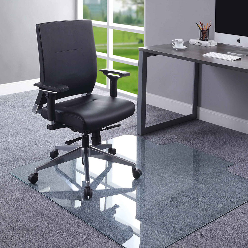 Custom Size PVC Glass Office Floor Chair Mats For Office Chair