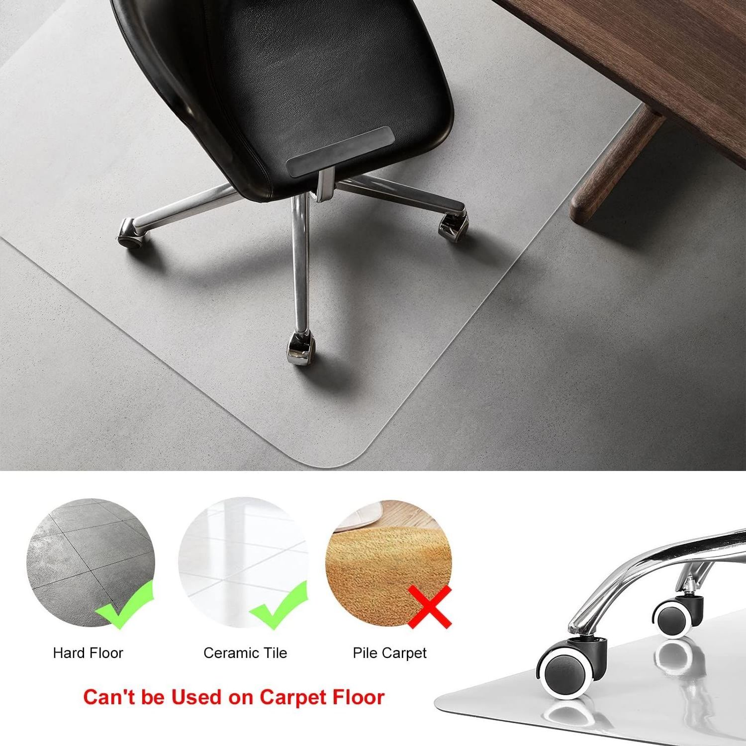 Custom Size PVC Glass Office Floor Chair Mats For Office Chair