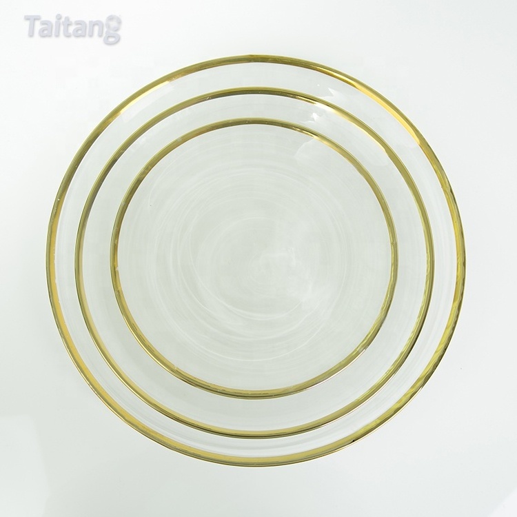 13 Inch Wedding Decoration Golden Silver Glass Charger Plate Clear Wedding Silver Charger Plate