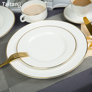 Gold inlay silver rim decal dinner set porcelain