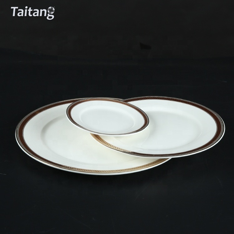 Restaurants Plate Decal Rim Flat Plates Round Tableware Set White Ceramic Decal Plate