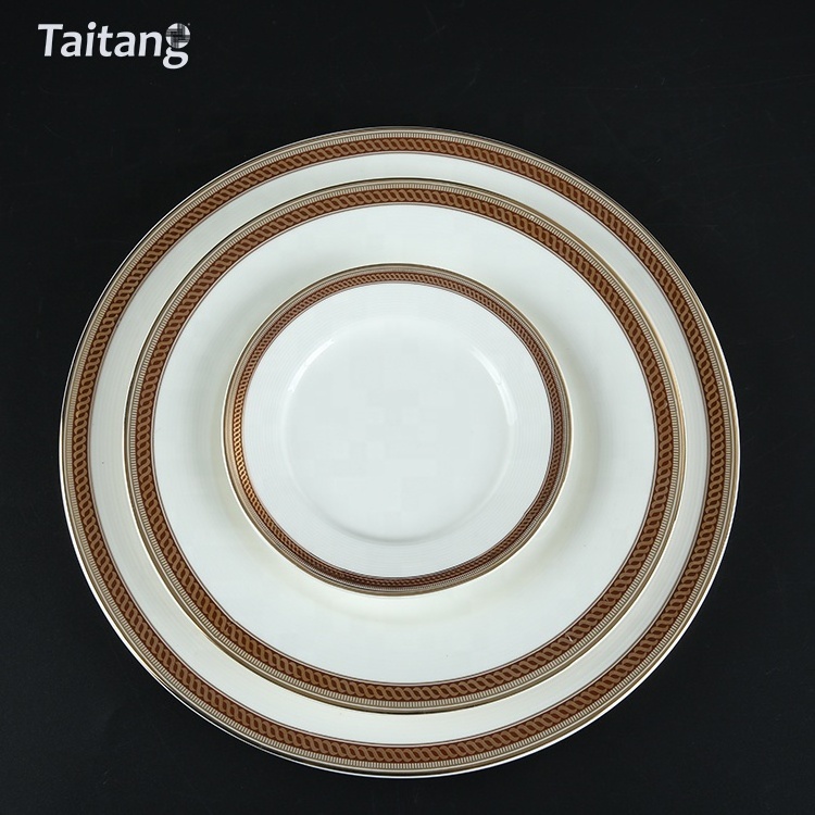 Restaurants Plate Decal Rim Flat Plates Round Tableware Set White Ceramic Decal Plate