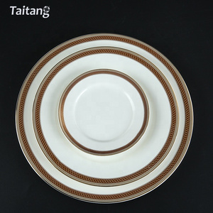 Restaurants Plate Decal Rim Flat Plates Round Tableware Set White Ceramic Decal Plate