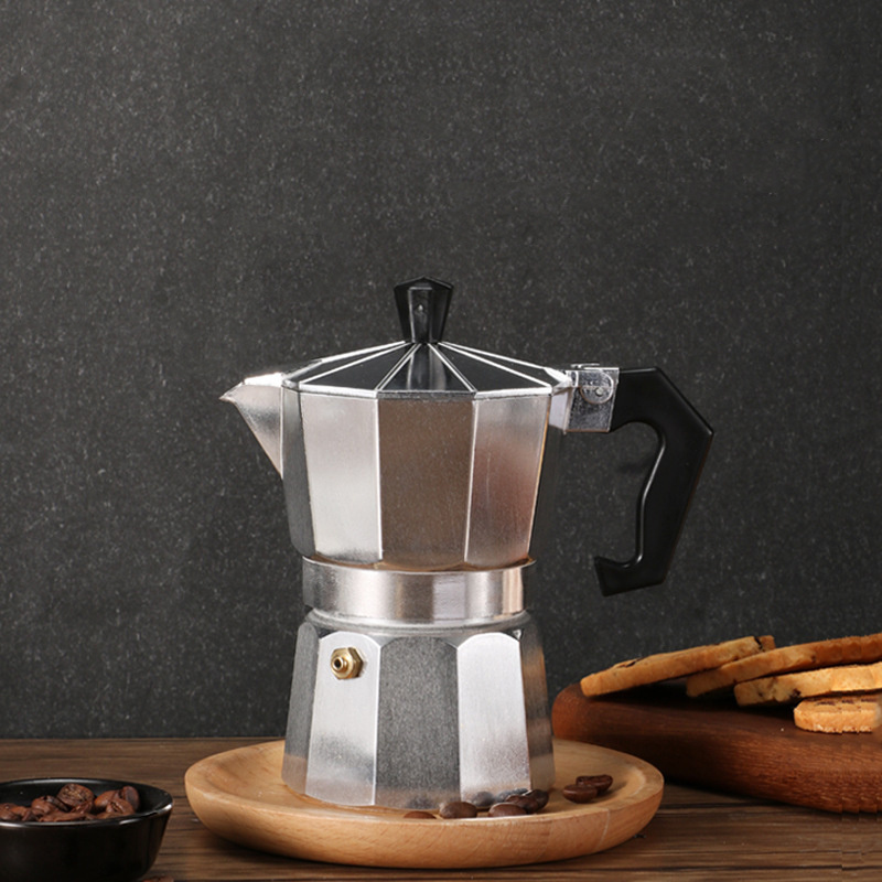 Wholesale custom logo Aluminum Italian Espresso Coffee Moka Pot Portable Silver Mini Coffee Espresso Coffee Maker Moka Pot