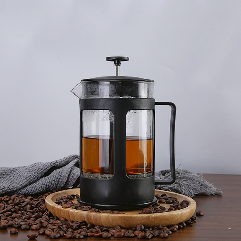 Whosale custom logo 350/600/800/1000 French Press Plastic Black Heat-resistant Borosilicate Glass French Press Coffee Maker