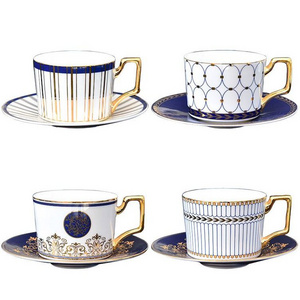 Wholesale Moroccan style reusable bone china cup and saucer gold rim ceramic coffee cups Cappuccino Afternoon Tea Cup 200ml