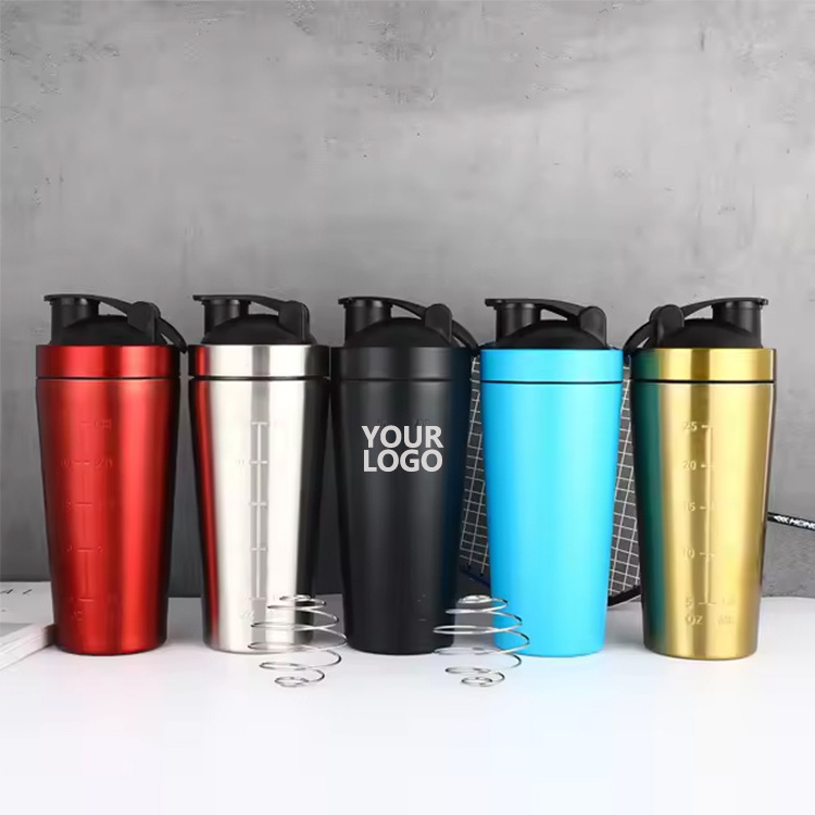 Custom Logo 500/750m 304 Stainless steel insulated water bottle Shakes Bottle Fitness Mixing Protein Shaker for Gym Sports