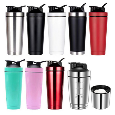 Custom Logo 500/750m 304 Stainless steel insulated water bottle Shakes Bottle Fitness Mixing Protein Shaker for Gym Sports