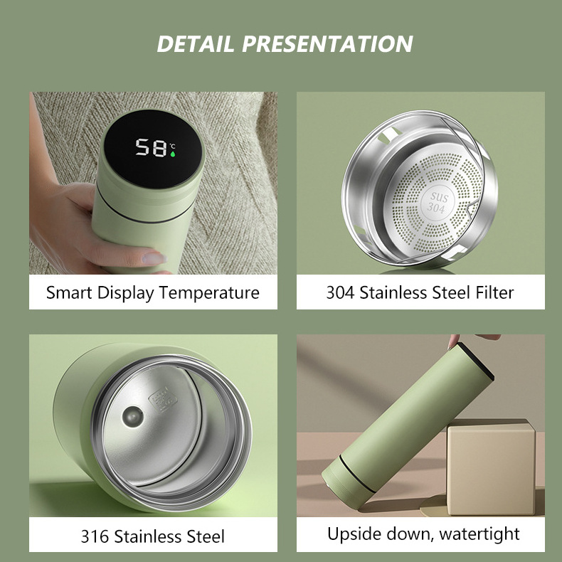 custom logo 480ml Smart Water Cup vacuum Stainless Steel Bottle with Digital LED Temperature Display water bottles With lid