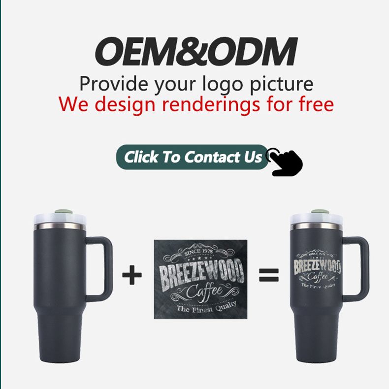 Custom logo stainless steel double wall vacuum metal sublimation travel coffee mug 40oz 40 oz tumbler with handle and straw