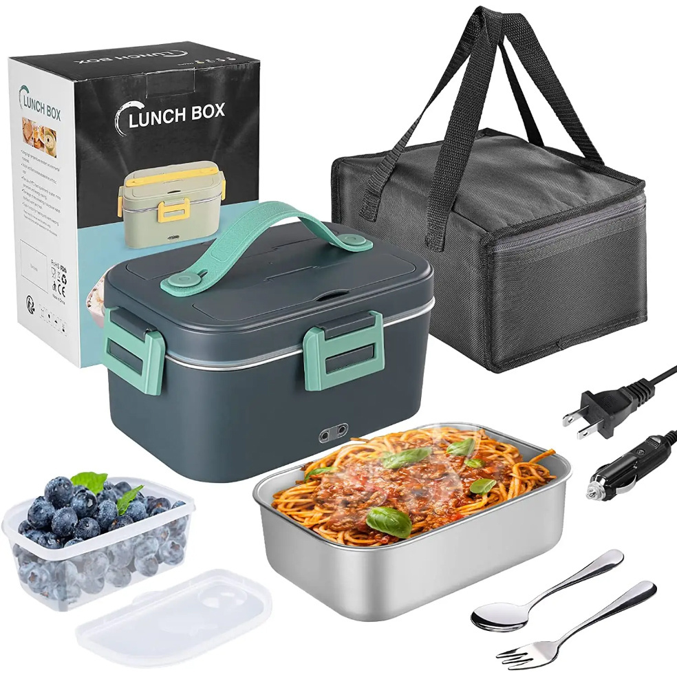 Portable Food Warmer Heated Electric Lunch Box with stainless Steel 2-In-1 Portable Food Warmer Lunch Box for Car Home office